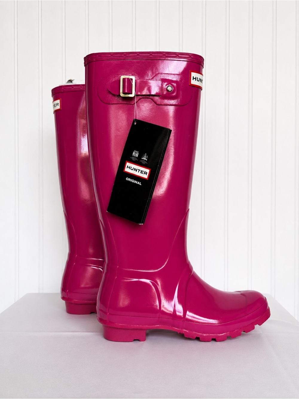 Hunter Original Tall Gloss Rain Boots Fuchsia Pink Women’s 7 NWT